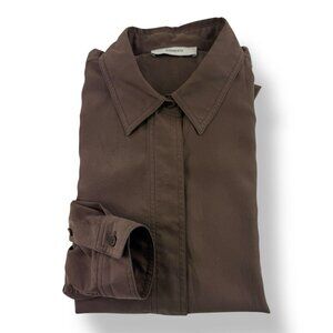 AMOMENTO Brown Long Sleeve Tencel Polyester Button-Up Shirt Women’s Size 2